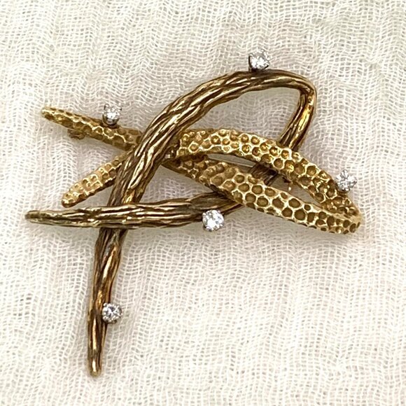 Dan Frere 14K Gold & Diamonds Textured Freeform Modernist Brooch Rare Find! J847 - Picture 2 of 8
